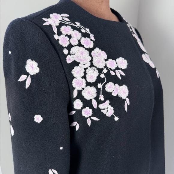 Ochirly  Chic Black Floral 4/5 Sleeve wool coat embroidery fit S - Picture 5 of 16